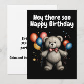 風船を持つテディベア 招待状 (正面/裏面)