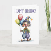 風船を持つピエロの誕生日カード カード (正面)