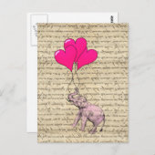 風船を持つピンクの象 ポストカード (正面/裏面)