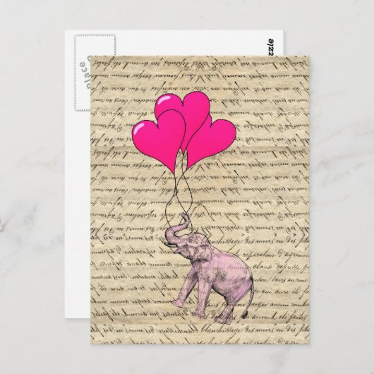 風船を持つピンクの象 ポストカード
