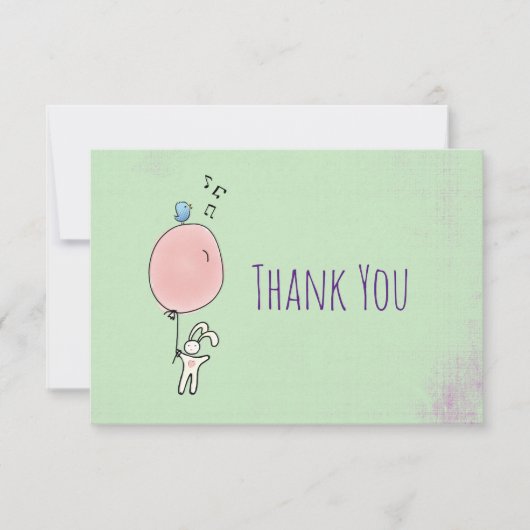 風船を持つフローティングバニーありがとう サンキューカード (正面)