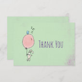 風船を持つフローティングバニーありがとう サンキューカード (正面/裏面)