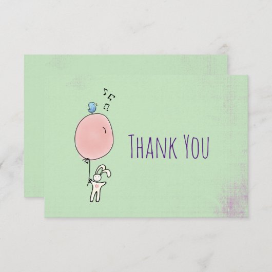 風船を持つフローティングバニーありがとう サンキューカード (正面/裏面)