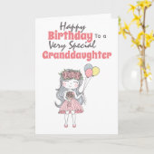 風船を持つ可愛い女の子特別な孫娘 カード (黄色い花)
