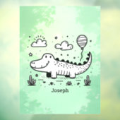 風船を持つ幸せなワニ - かわいいベビーアート ウィンドウサイン (シート3)