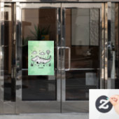 風船を持つ幸せなワニ - かわいいベビーアート ウィンドウサイン (オフィスドア)