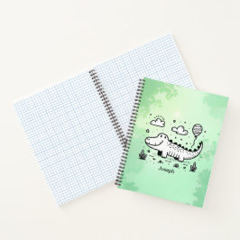 風船を持つ幸せなワニ - かわいいベビーアート ノートブック