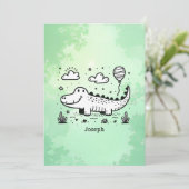 風船を持つ幸せなワニ - かわいいベビーアート 招待状 (スタンド正面)