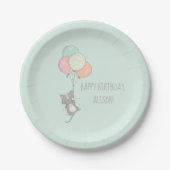 風船を持つ甘い灰色の猫と誕生パーティー ペーパープレート (正面)