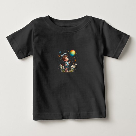 風船を持つ美少年 黒シャツ ベビーTシャツ (正面)