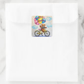 風船を持つ自転車のテディベア スクエアシール (バッグ)