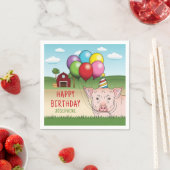 風船を持つ農場の豚キッドの誕生日 スタンダードカクテルナプキン (インサイチュ)