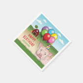 風船を持つ農場の豚キッドの誕生日 スタンダードカクテルナプキン (角)