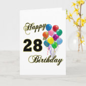 風船を持つ28誕生日めでとう カード (黄色い花)