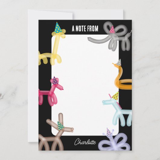 風船アニマル子供パーティーテーマ ノートカード (正面)