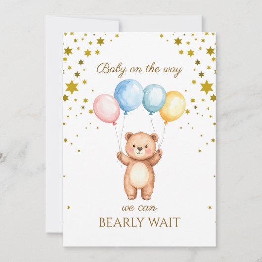 風船カスタムを保持するベア 招待状 (正面)