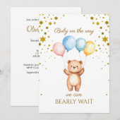 風船カスタムを保持するベア 招待状 (正面/裏面)