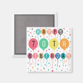 風船カラフルで70歳の誕生日おめでとう マグネット (正面/裏面)