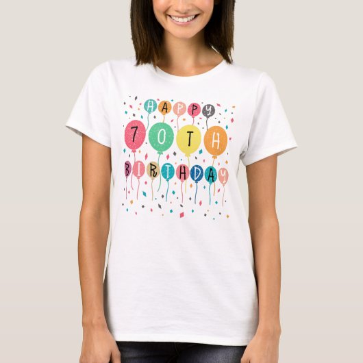 風船カラフルで70歳の誕生日おめでとう Tシャツ (正面)