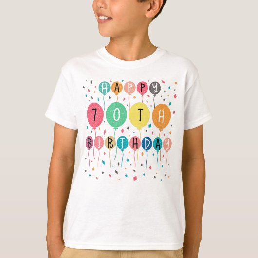 風船カラフルで70歳の誕生日おめでとう Tシャツ (正面)