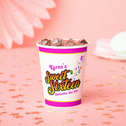 風船カラフルと吹き流しを持つSweet sixteen 紙コップ (インサイチュ)