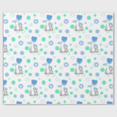 風船ギフトWを持つ白い緑の青い象 ラッピングペーパー (フラット)
