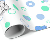 風船ギフトWを持つ白い緑の青い象 ラッピングペーパー (ロールコーナー)