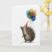 風船グリーティングカード付きハリネズミ カード (黄色い花)