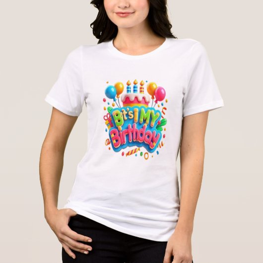 風船ケーキ魔法ハッピーバースデー トライブレンドTシャツ (正面)