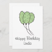 風船サボテン植物の誕生日 招待状 (正面/裏面)