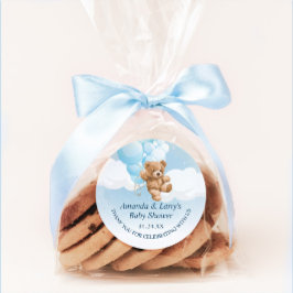 風船シール付き青いテディベア ラウンドシール