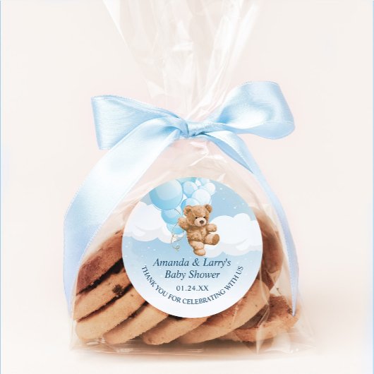 風船シール付き青いテディベア ラウンドシール