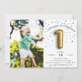 風船タイプ | 写真付き1歳誕生日パーティー招待状 招待状 (正面)