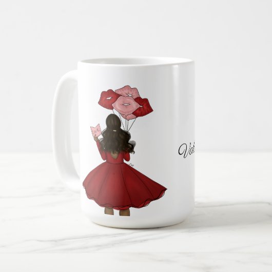 風船バレンタインデーのあるアフリカ系アメリカ人 コーヒーマグカップ (正面左)