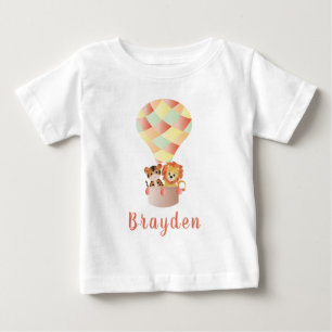 風船パーソナライズされたの中のジャングルカラフル動物 ベビーTシャツ