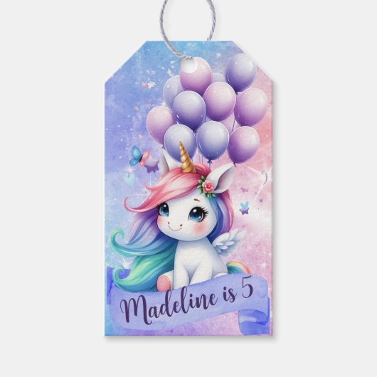 風船パーソナライズされたギフトラベル付きユニコーン ギフトタグ (正面)