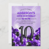 風船パープル10誕生日 招待状 (正面)