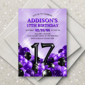 風船パープル17誕生日 招待状