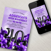 風船パープル40歳の誕生日 招待状