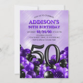 風船パープル50誕生日 招待状 (正面)