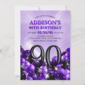 風船パープル90誕生日 招待状 (正面)