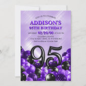 風船パープル95誕生日 招待状 (正面)