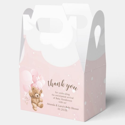 風船ビーフボックス付きピンクテディベア フェイバーボックス (オープン)