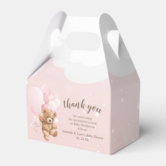 風船ビーフボックス付きピンクテディベア フェイバーボックス (正面サイド)