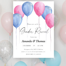 風船ピンクまたは青の性別の表示 招待状