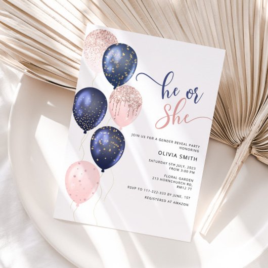 風船ピンクまたは青の緑の性別が明らかになる 招待状