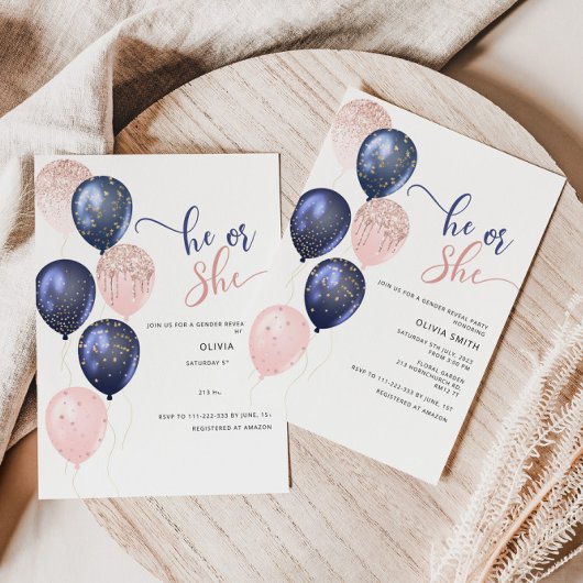 風船ピンクまたは青の緑の性別が明らかになる 招待状