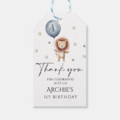 風船ファースト誕生日付き野生のライオン ギフトタグ (正面)