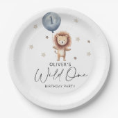 風船ファースト誕生日付き野生のライオン ペーパープレート (正面)