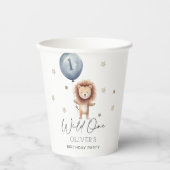 風船ファースト誕生日付き野生のライオン 紙コップ (正面)